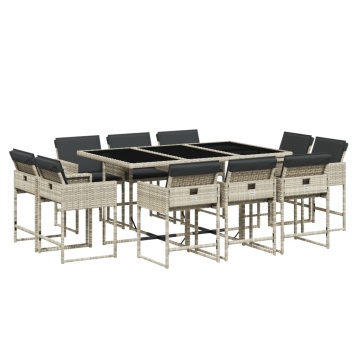 Set mobilier de grădină cu perne 11 piese gri deschis poliratan - Img 2