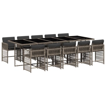 Set mobilier de grădină cu perne, 11 piese, gri, poliratan - Img 2