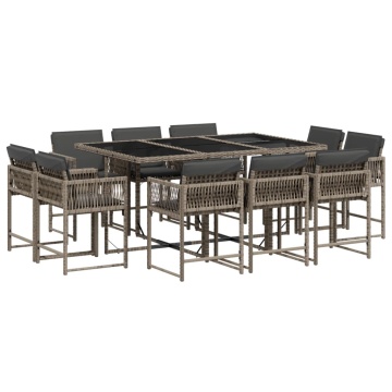 Set mobilier de grădină cu perne, 11 piese, gri, poliratan - Img 2