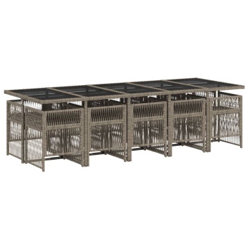 Set mobilier de grădină cu perne, 11 piese, gri, poliratan - Img 3