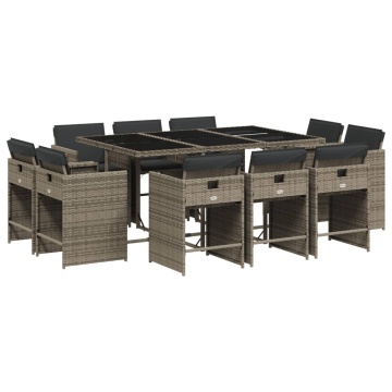 Set mobilier de grădină cu perne, 11 piese, gri, poliratan - Img 2