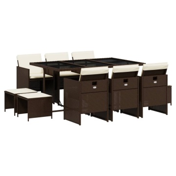 Set mobilier de grădină cu perne, 11 piese, maro, poliratan - Img 2