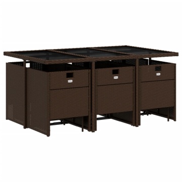 Set mobilier de grădină cu perne, 11 piese, maro, poliratan - Img 3