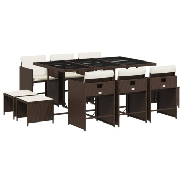 Set mobilier de grădină cu perne, 11 piese, maro, poliratan - Img 2