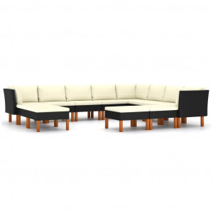 Set mobilier de grădină cu perne, 12 piese, negru, poliratan - Img 1