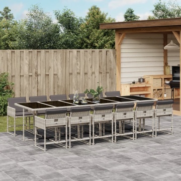 Set mobilier de grădină cu perne 13 piese gri deschis poliratan - Img 1