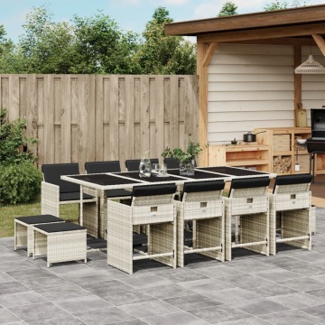Set mobilier de grădină cu perne 13 piese gri deschis poliratan - Img 1