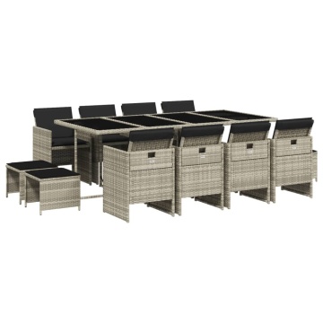 Set mobilier de grădină cu perne 13 piese gri deschis poliratan - Img 2