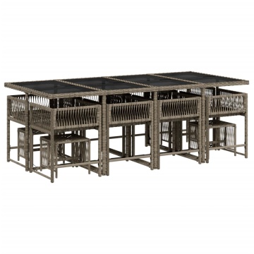 Set mobilier de grădină cu perne, 13 piese, gri, poliratan - Img 3