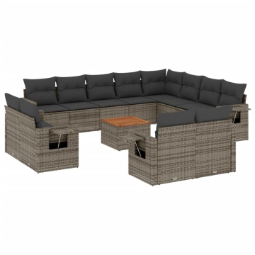 Set mobilier de grădină cu perne, 13 piese, gri, poliratan - Img 2
