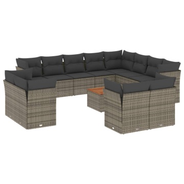 Set mobilier de grădină cu perne, 13 piese, gri, poliratan - Img 2