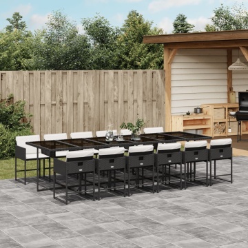 Set mobilier de grădină cu perne, 13 piese, negru, poliratan - Img 1