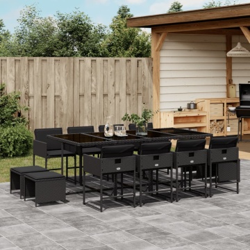 Set mobilier de grădină cu perne, 13 piese, negru, poliratan - Img 1