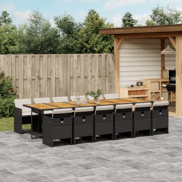 Set mobilier de grădină cu perne, 13 piese, negru, poliratan - Img 1