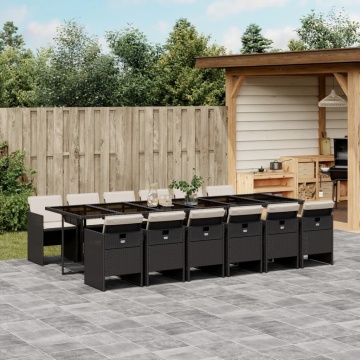 Set mobilier de grădină cu perne, 13 piese, negru, poliratan - Img 1