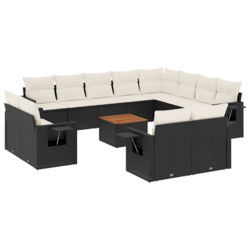 Set mobilier de grădină cu perne, 13 piese, negru, poliratan - Img 2