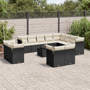 Set mobilier de grădină cu perne, 13 piese, negru, poliratan - Img 1
