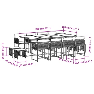 Set mobilier de grădină cu perne, 13 piese, negru, poliratan - Img 5