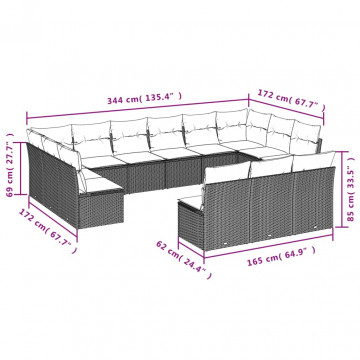 Set mobilier de grădină cu perne, 13 piese, negru, poliratan - Img 3