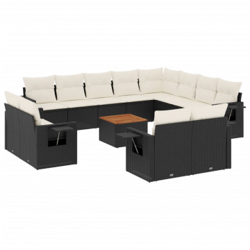Set mobilier de grădină cu perne, 13 piese, negru, poliratan - Img 2