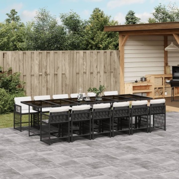 Set mobilier de grădină cu perne, 13 piese, negru, poliratan - Img 1