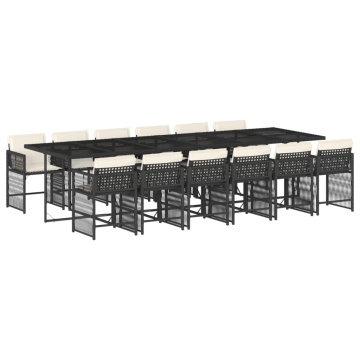 Set mobilier de grădină cu perne, 13 piese, negru, poliratan - Img 2
