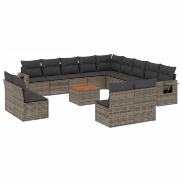 Set mobilier de grădină cu perne, 14 piese, gri, poliratan - Img 2