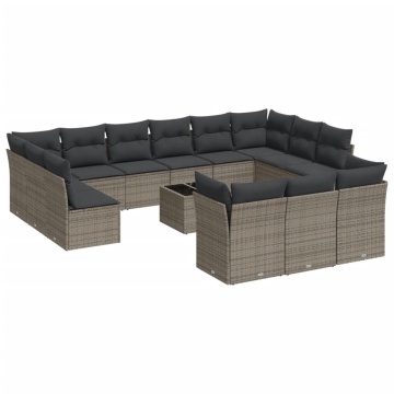 Set mobilier de grădină cu perne, 14 piese, gri, poliratan - Img 2