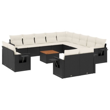 Set mobilier de grădină cu perne, 14 piese, negru, poliratan - Img 2