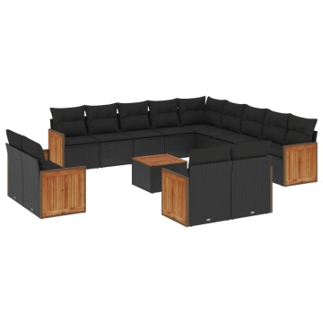 Set mobilier de grădină cu perne, 14 piese, negru, poliratan - Img 2