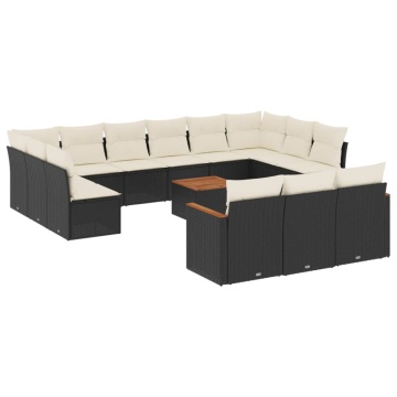 Set mobilier de grădină cu perne, 14 piese, negru, poliratan - Img 2