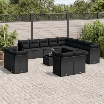 Set mobilier de grădină cu perne, 14 piese, negru, poliratan - Img 1