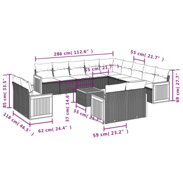 Set mobilier de grădină cu perne, 14 piese, negru, poliratan - Img 7