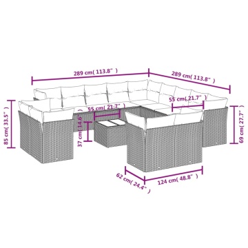 Set mobilier de grădină cu perne,14 piesegri deschis, poliratan - Img 3