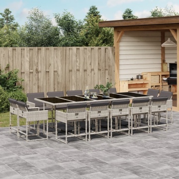 Set mobilier de grădină cu perne 15 piese gri deschis poliratan - Img 1