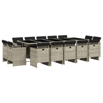 Set mobilier de grădină cu perne 15 piese gri deschis poliratan - Img 2