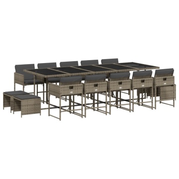 Set mobilier de grădină cu perne, 15 piese, gri, poliratan - Img 2
