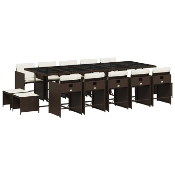 Set mobilier de grădină cu perne, 15 piese, maro, poliratan - Img 2