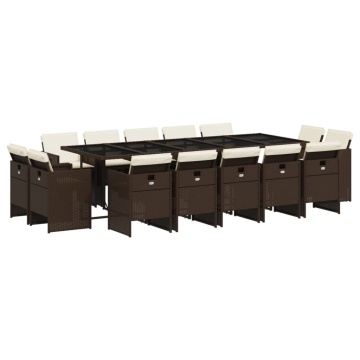 Set mobilier de grădină cu perne, 15 piese, maro, poliratan - Img 2