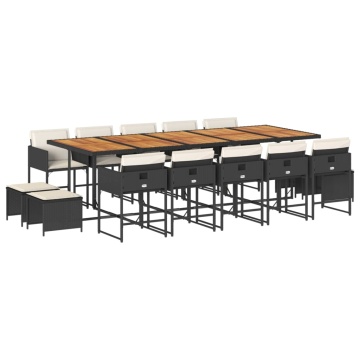 Set mobilier de grădină cu perne, 15 piese, negru, poliratan - Img 2