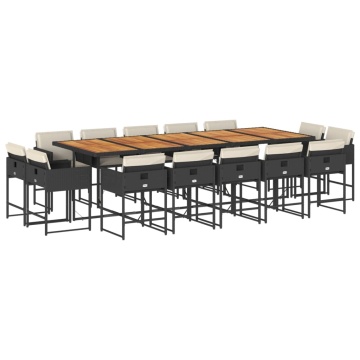 Set mobilier de grădină cu perne, 15 piese, negru, poliratan - Img 2