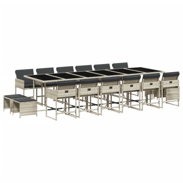 Set mobilier de grădină cu perne 17 piese gri deschis poliratan - Img 2