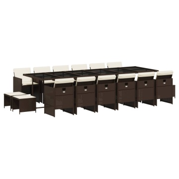 Set mobilier de grădină cu perne, 17 piese, maro, poliratan - Img 2