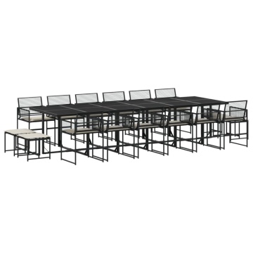 Set mobilier de grădină cu perne, 17 piese, negru, poliratan - Img 2