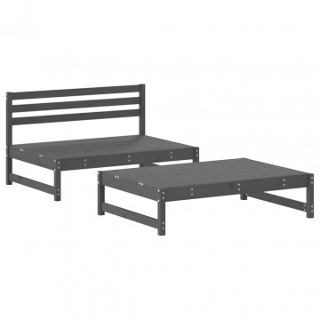 Set mobilier de grădină cu perne, 2 piese, gri, lemn masiv - Img 3