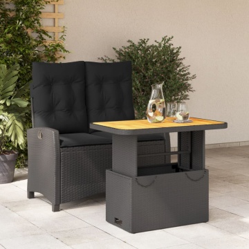 Set mobilier de grădină cu perne, 2 piese, negru, poliratan - Img 1