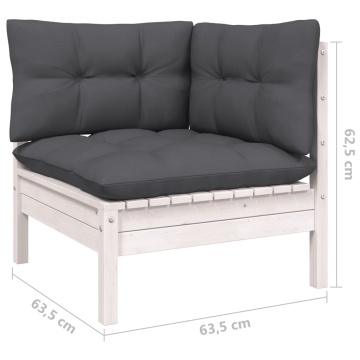Set mobilier de grădină cu perne, 3 piese, alb, lemn masiv pin - Img 6