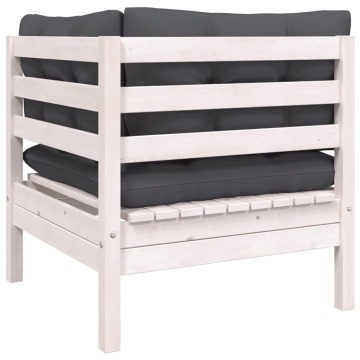 Set mobilier de grădină cu perne, 3 piese, alb, lemn masiv pin - Img 8