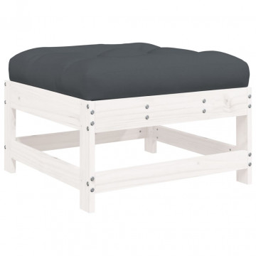 Set mobilier de grădină cu perne, 3 piese, alb, lemn masiv - Img 6