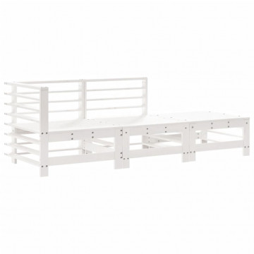 Set mobilier de grădină cu perne, 3 piese, alb, lemn masiv - Img 3